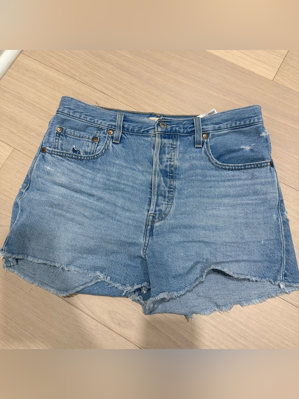 Levi's Light Blue Frayed Hem Denim Shorts